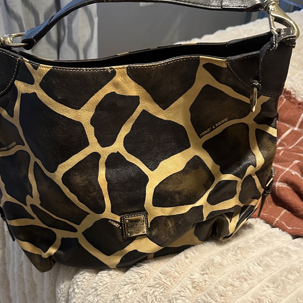 Dooney & Bourke Black and Tan Giraffe Print Shoulder Bag